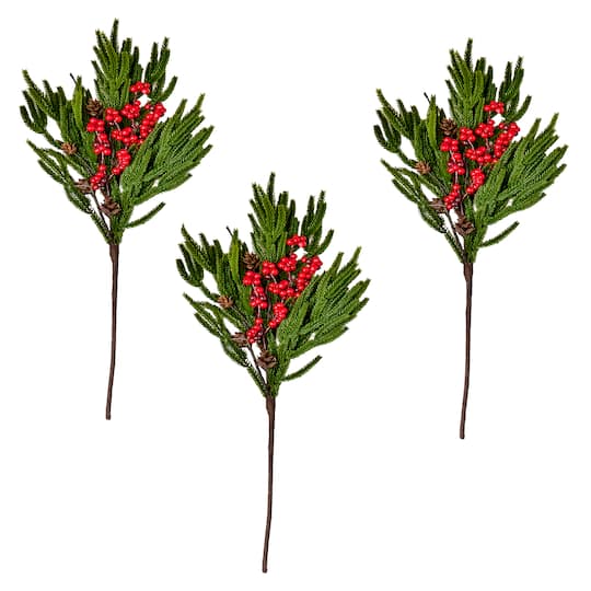 Worth Imports 24" Artificial Christmas Norfolk Pine, Berry & Pinecone Sprays, 3ct.